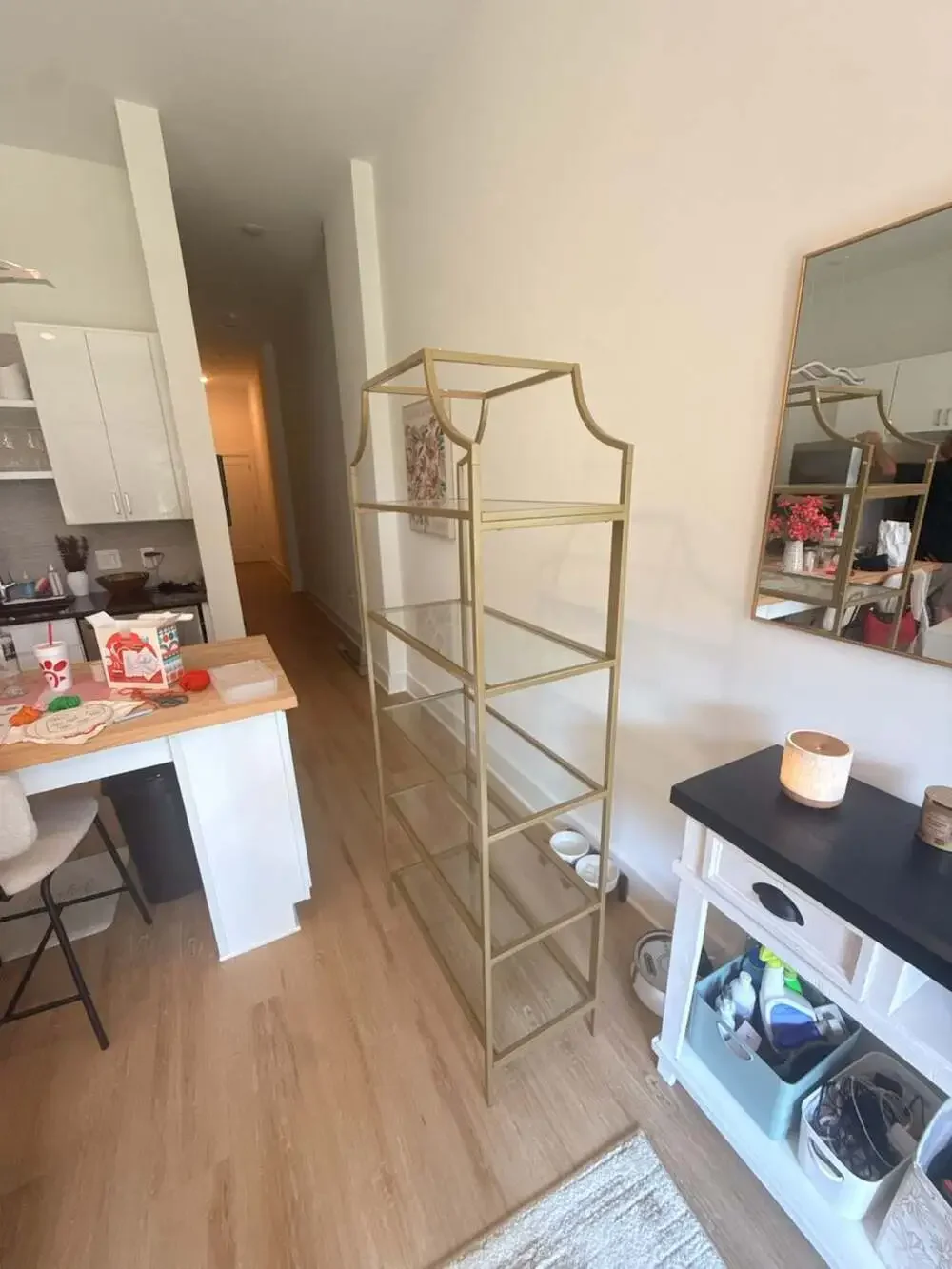 Bowery Hill Glass 5-Tier Etagere Bookcase in Gold